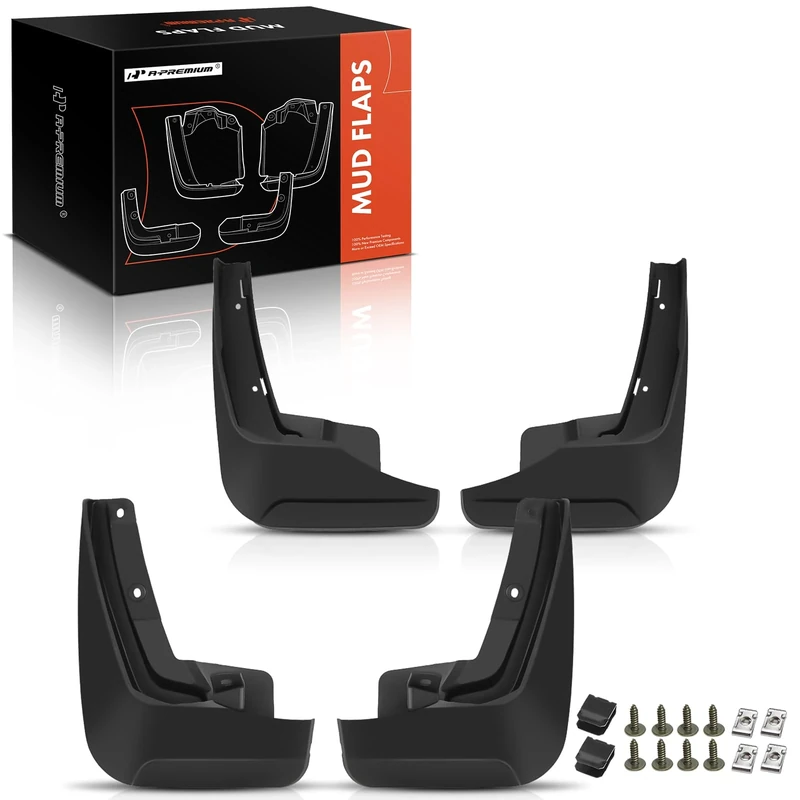 A-Premium Set of 4PCS Mud Flaps Splash Guards Mudguards Mudflaps with Hardware Kits Accessory Compatible with Audi e-tron Quattro, 2019-2022, Sport Utility, Black Color, Front LH RH and Rear LH RH