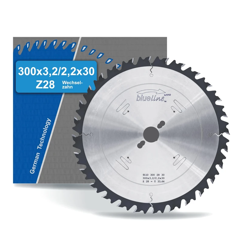 AKE Blueline Circular Saw Blade 300 x 30 Z28 Alternating Tooth, Chip Thickness Limiter, Carbide | Coarse Cut | for Wood, Wood Material | on Sliding Table Saw, Table Saw