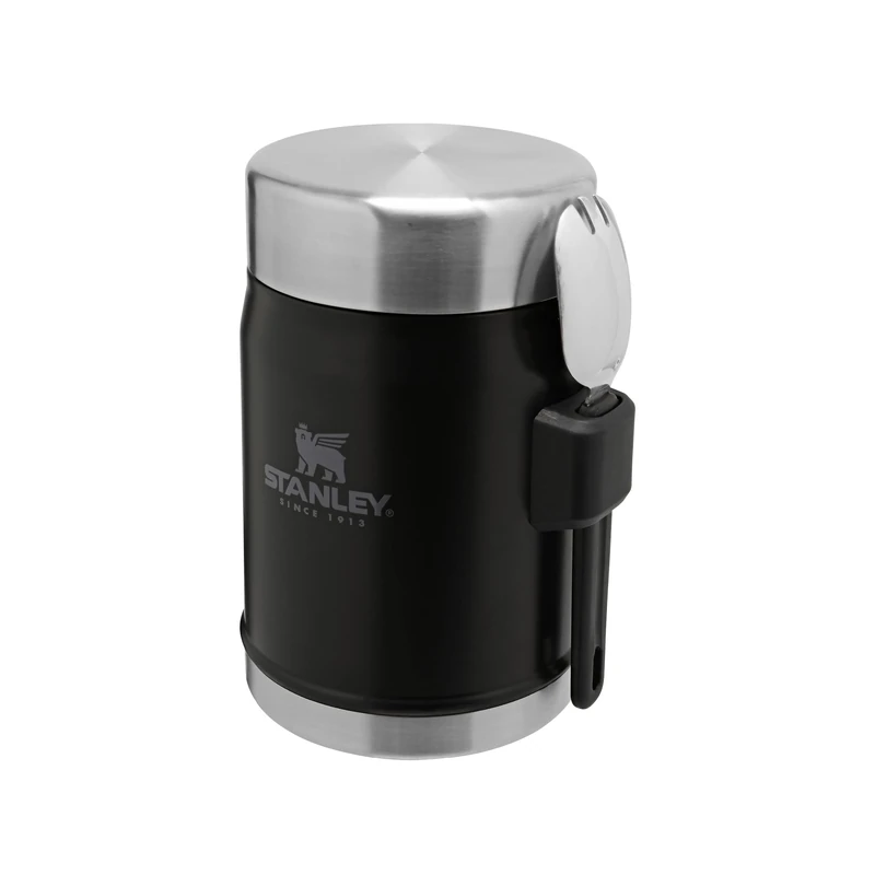 STANLEY 1913 Classic Legendary Food Jar 0.4L With Spork - Keeps Cold For 7 Hours - BPA-Free Stainless Steel Soup Flask - Leakproof - Dishwasher Safe - Matte Black