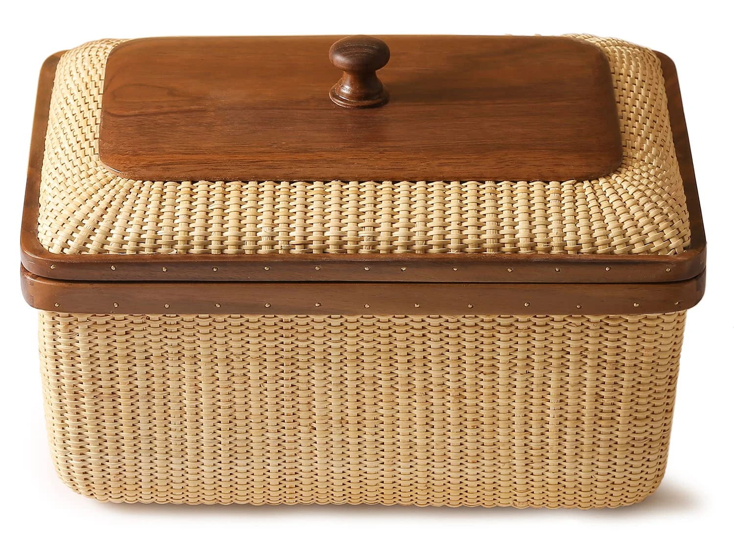 Teng Tian Covered Rattan and Solid Wood Home Living Room Decorations Modern Storage Basket Square Jewelry Box Fruit Basket Dining Table Storage Basket Weave