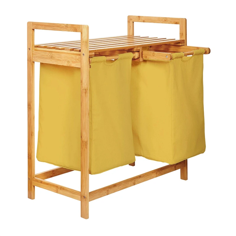 Lumaland Bamboo Laundry Basket with 2 Expandable Laundry Bags | Size Approx 73cm Height x 64cm Width x 33cm Depth, Colour: Yellow