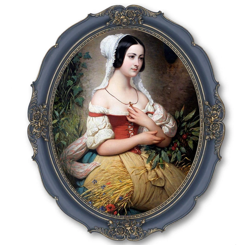 Simon's Shop Oval Picture Frames 11x14, Vintage Picture Frame for 11 by 14 Images, Antique Wall Picture Frames, Victorian Photo Frame in Navy Blue with Gold Accents