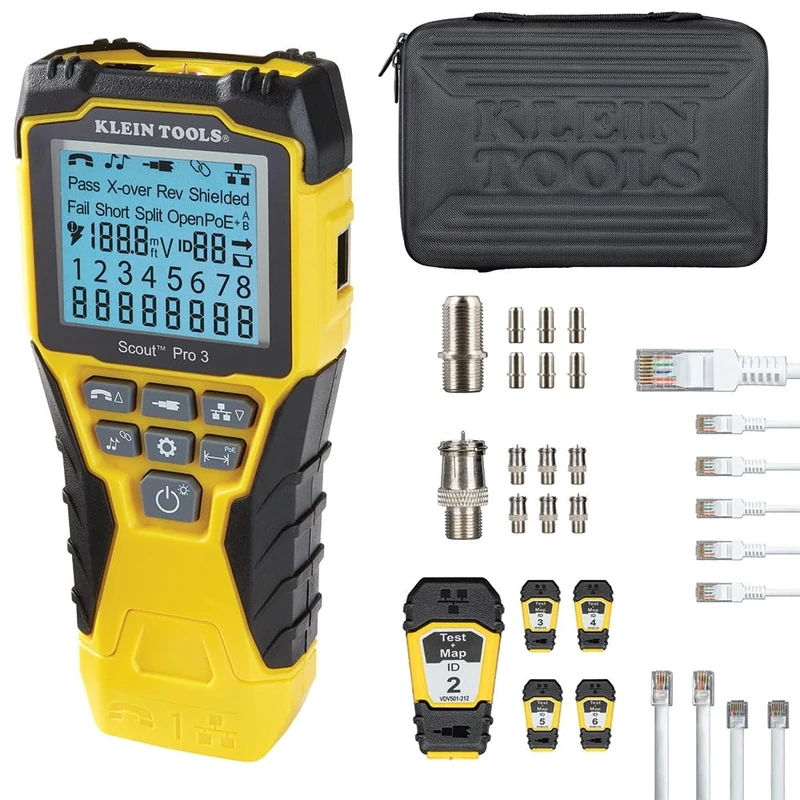 Cable Tester, Scout Pro 3 with Test-n-Map Remote, Includes Remotes #2 - #6, Tests Voice, Data and Video Cable, Klein Tools VDV501-853