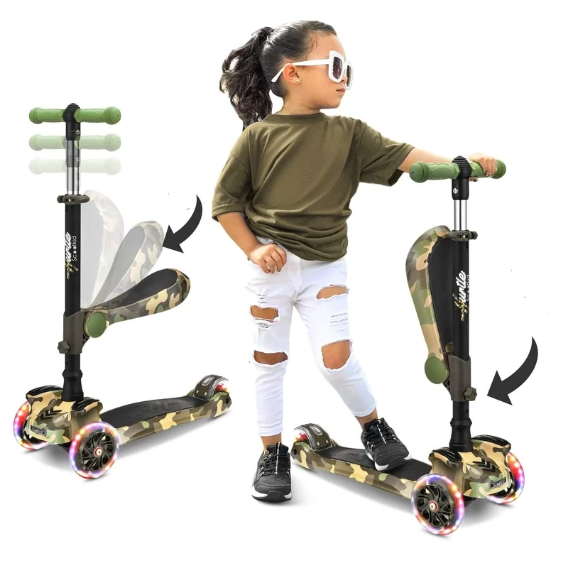 12 Wheeled Scooter for Kids - Stand & Cruise Child/Toddlers Toy Folding Kick Scooters w/Adjustable Height, Anti-Slip Deck, Flashing Wheel Lights, for Boys/Girls Ages 1+ years Old - Hurtle