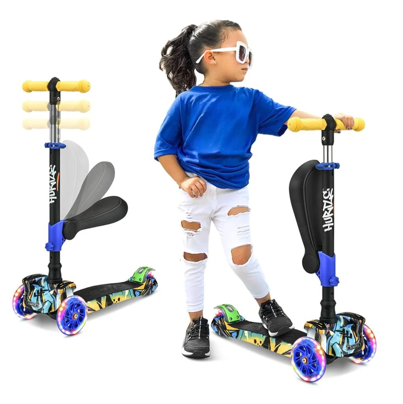 13 Wheeled Scooter for Kids - Stand & Cruise Child/Toddlers Toy Folding Kick Scooters w/Adjustable Height, Anti-Slip Deck, Flashing Wheel Lights, for Boys/Girls 2-12 Year Old - Hurtle