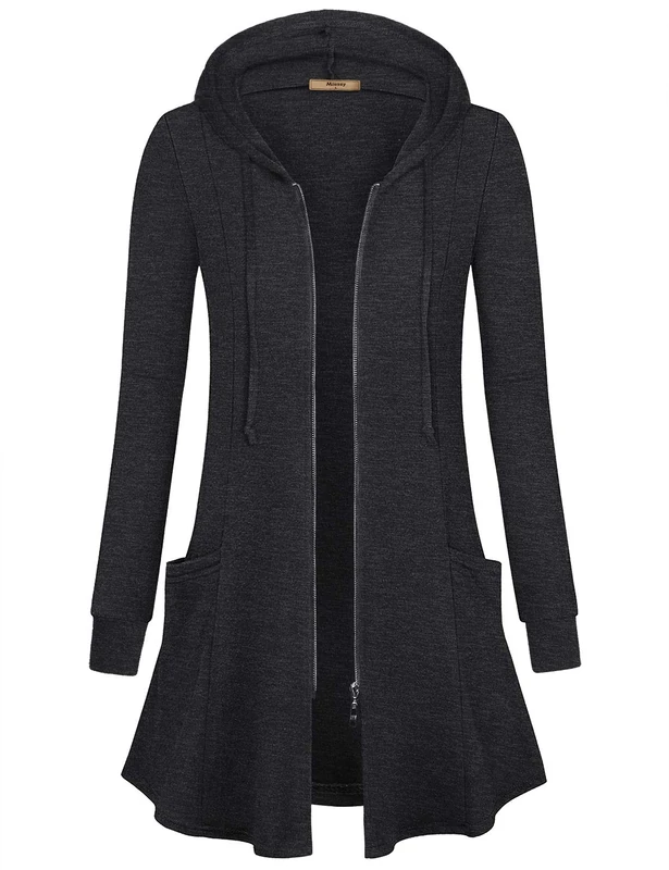 Miusey Womens Zip Up Long Hoodie Jacket Tunic Sweatshirt Open Front Cardigan - Grey - XX-Large - Image 1