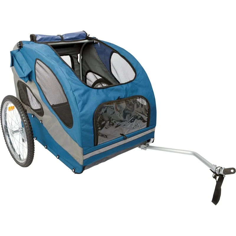 PetSafe Happy Ride Aluminium Dog Bicycle Trailer, Easy Installation, Ventilated Windows, Includes Storage Pouches, Large-Blue