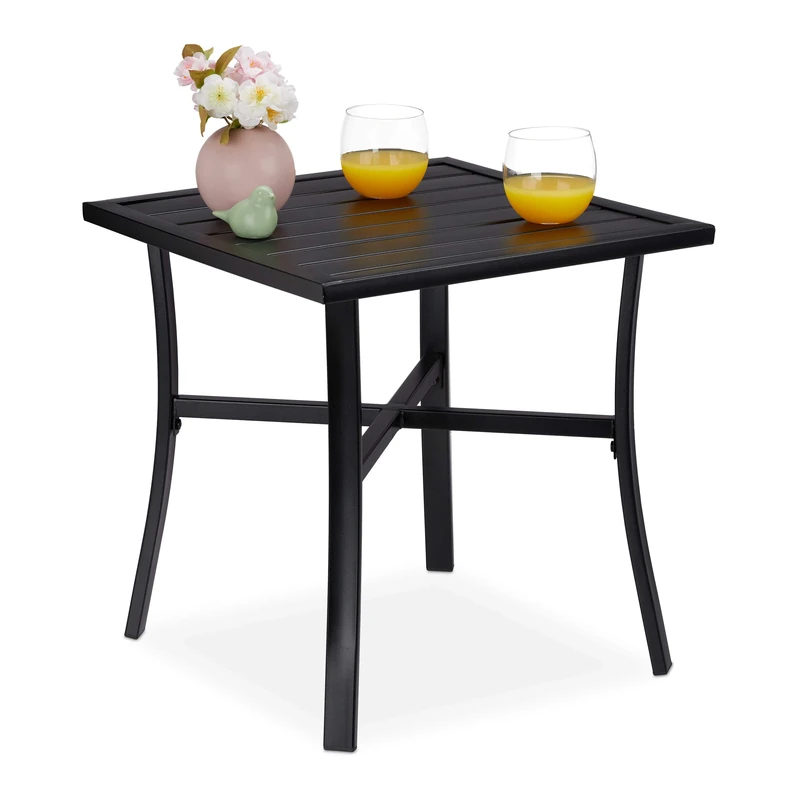 Relaxdays Garden Table, Square, for Outdoors, Patio & Balcony, 4 Person, Metal Furniture, Steel, WxD: 46 x 46 cm, Black