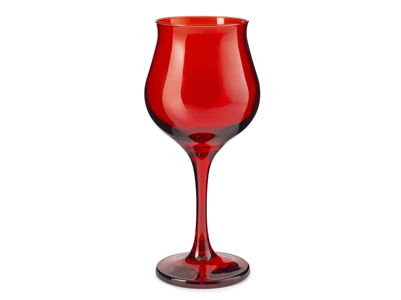 Pasabahce Wavy Set of 6 Red Wine Glasses, 37 cl, Tulip Shape, Festive Red Glass, Perfect for Christmas Toasts