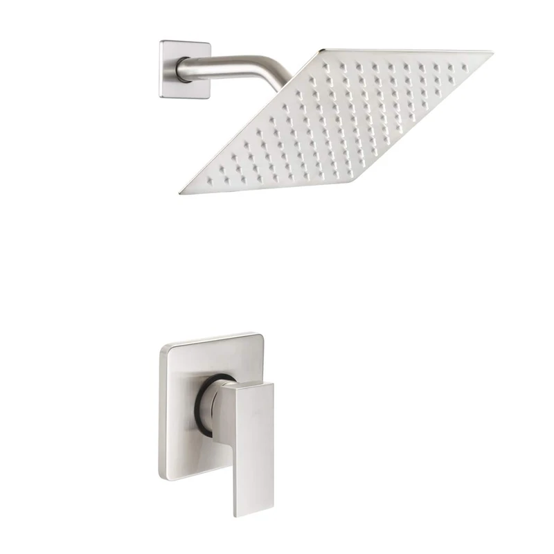 POP SANITARYWARE Shower Only Faucet Set Brushed Nickel, Bathroom Rain Mixer Shower Head Set Wall Mounted Rainfall Shower System Single Handle Shower Trim Kit with Rough-in Valve