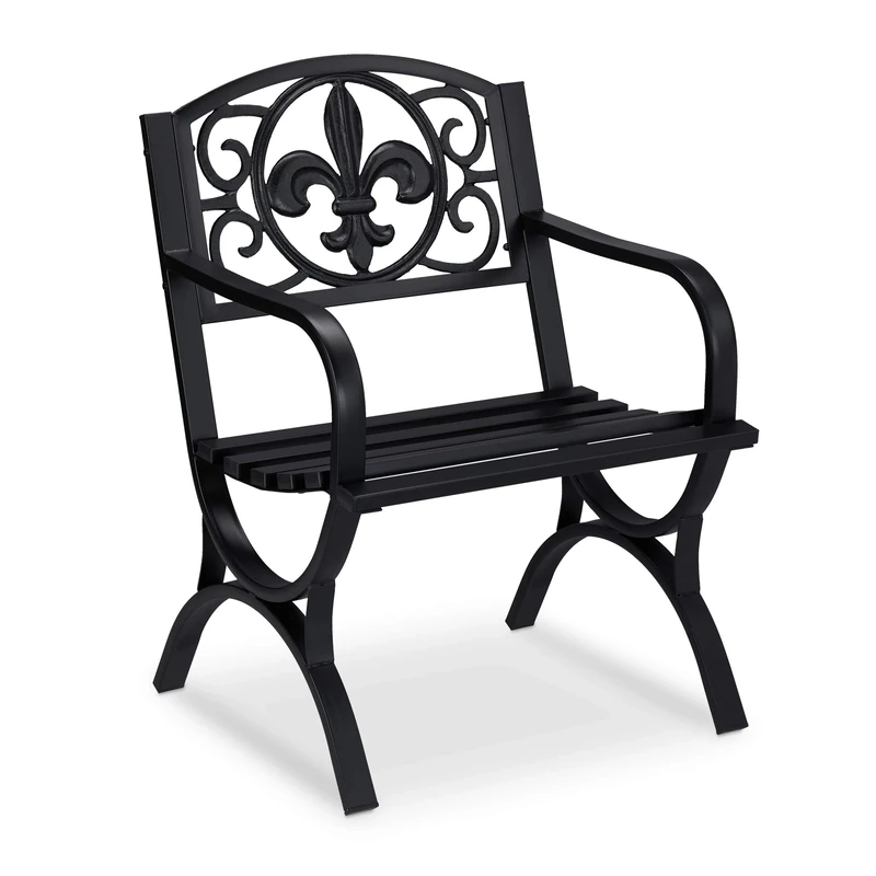 Relaxdays antique-looking garden chair, patio furniture, outdoor seating with armrests, wide seat, vintage design, black