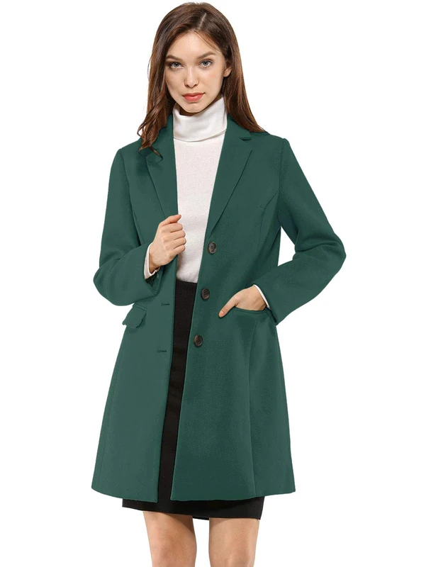 Allegra K Women's 2024 Pea Coat Single Breasted Long Winter Coats for Women, Green, M