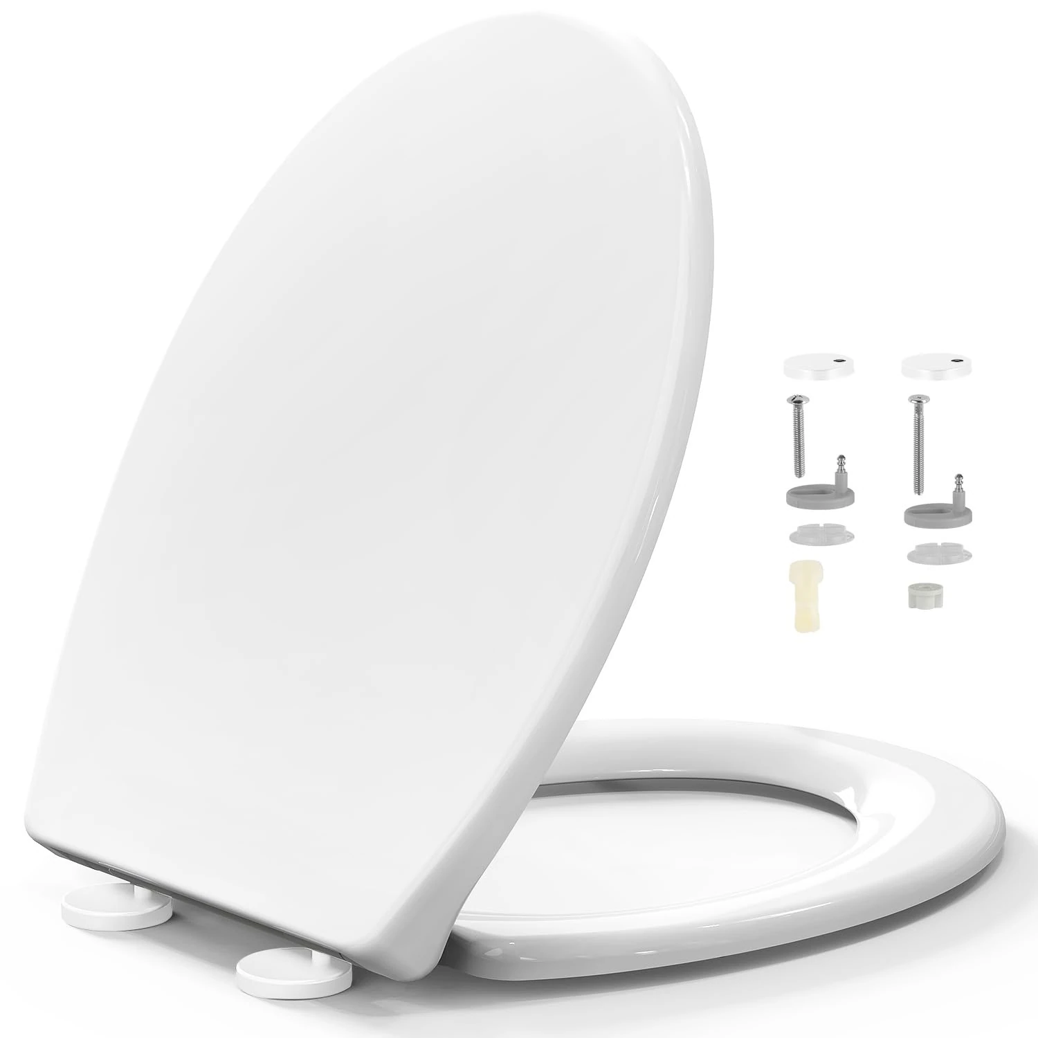 STOREMIC Oval Toilet Seat Soft Close, White O-Shape Toilet Seats, Quick Release for Easy Clean, Simple Top and Bottom Fixing, Anti-Bacterial PP Matreial Bathroom Bowl Seat, Stainless Adjustable Hinges