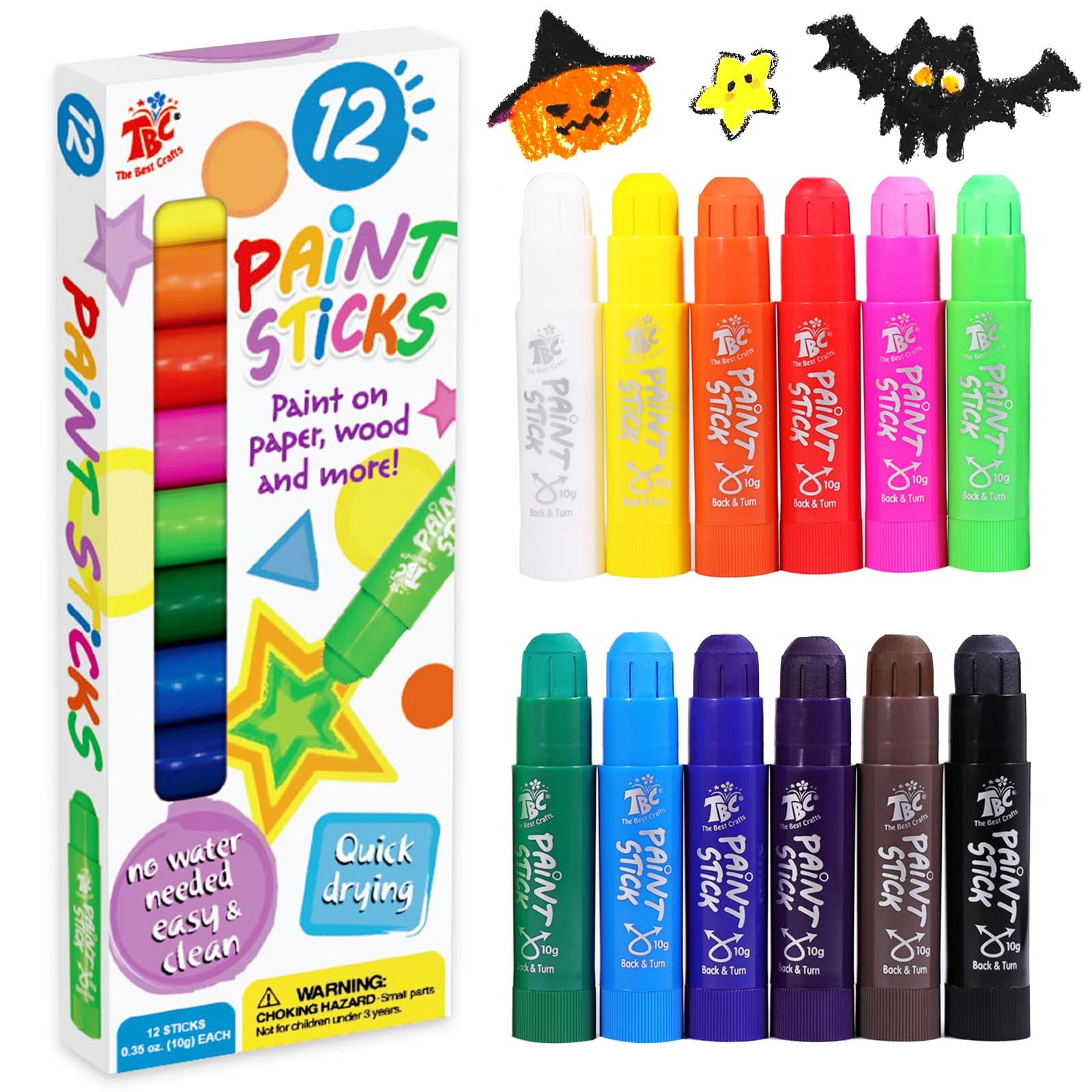 Paint Sticks for Children Pack of 12 Washable Toddler Tempera Painting Sticker Non-Toxic for Teens Boys Girls Adults Painting on Paper Wood Glass Ceramic Canvas
