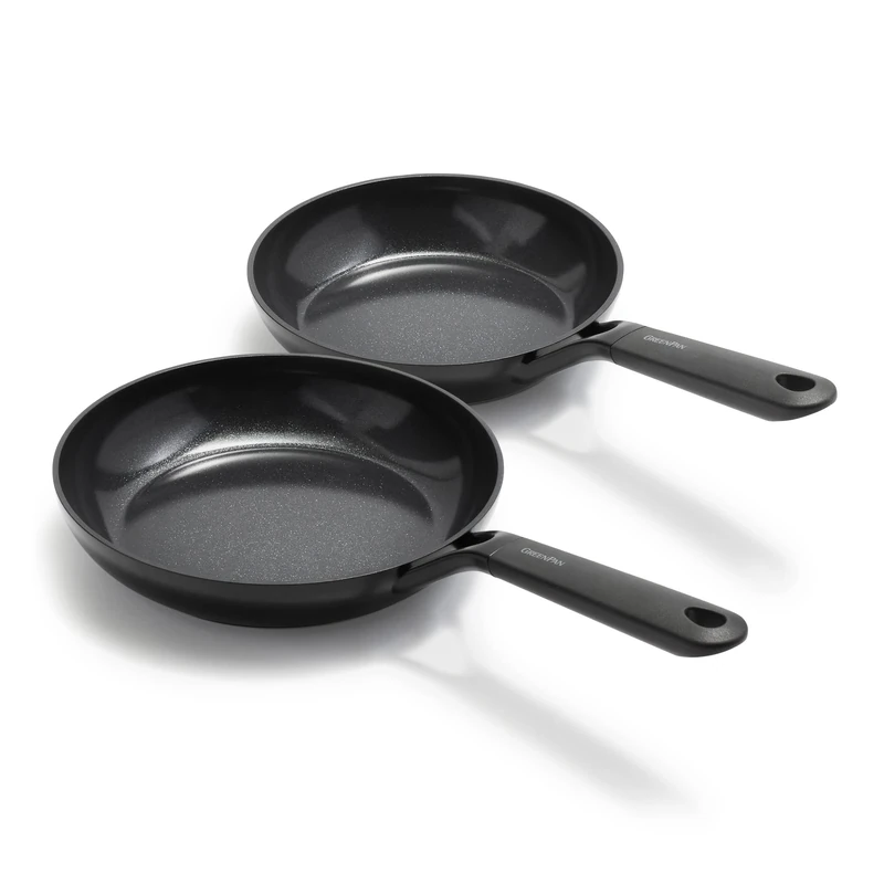 GreenPan SmartShape Healthy Ceramic Non-Stick 20 cm and 28 cm Frying Pan Skillet Set with Pan Protector, PFAS-Free, Induction Suitable, Oven Safe, Black - Image 1
