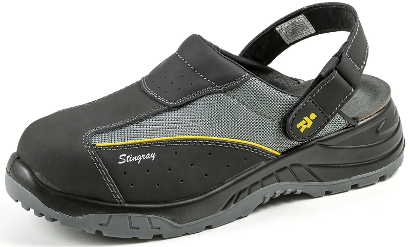 EuroRoutier Stingray Black Leather Men's Clog, Grey Black, 45 EU