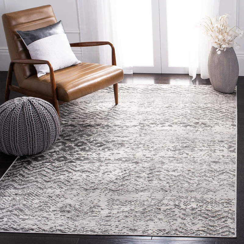 Safavieh Abstract Indoor Woven Rectangle Area Rug, Atlas Collection, ATL975, in Charcoal/Grey, 99 X 160 cm for Living Room, Bedroom or Any Indoor Space