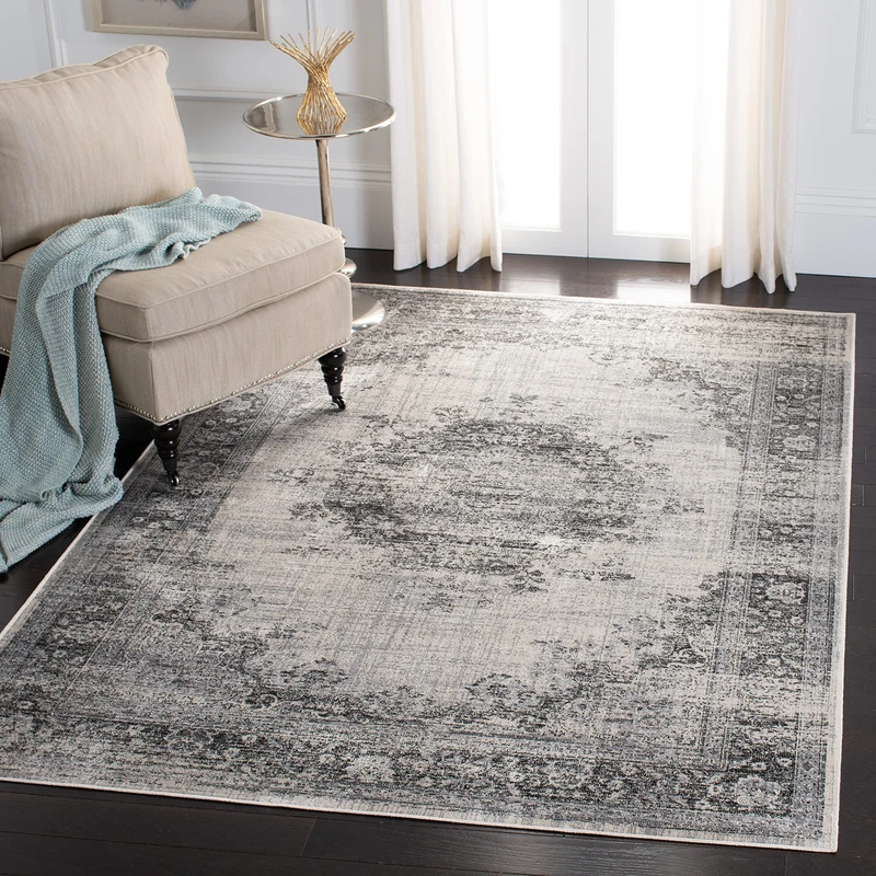 Safavieh Vintage Medallion Rug for Living Room, Dining Room, Bedroom - Atlas Collection, Short Pile, in Ivory and Grey, 160 X 231 cm