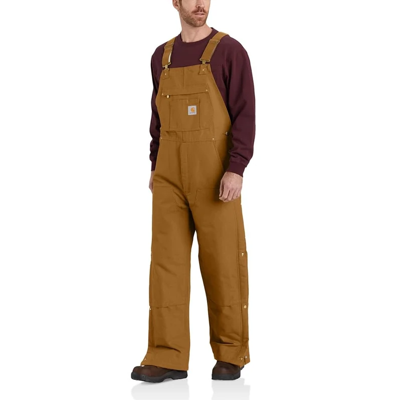 Carhartt Men's Loose Fit Firm Duck Insulated Bib Overall, Brown, Large