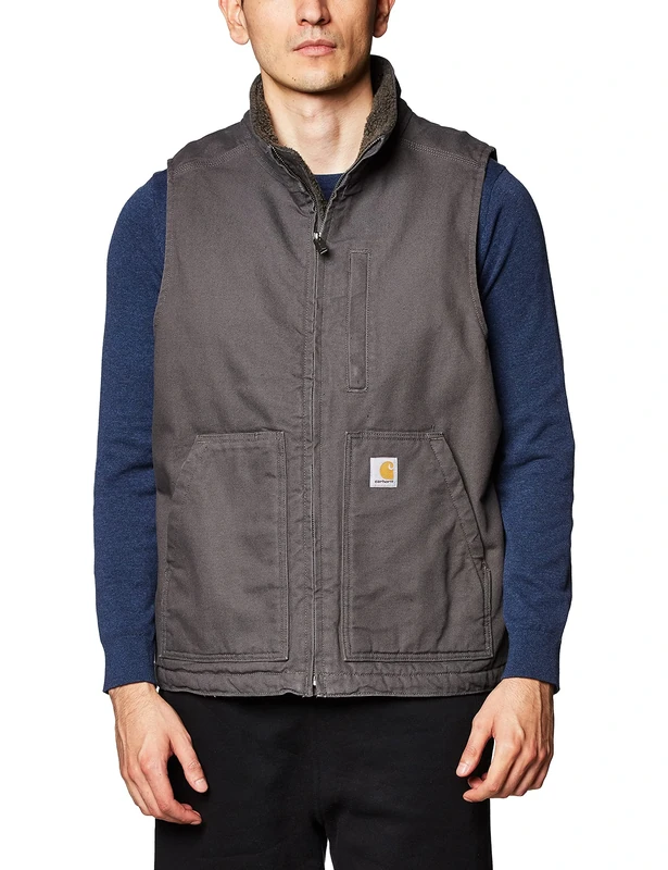 Carhartt Men's Sherpa Lined Mock-Neck Vest (Big & Tall), Gravel, L Big Tall