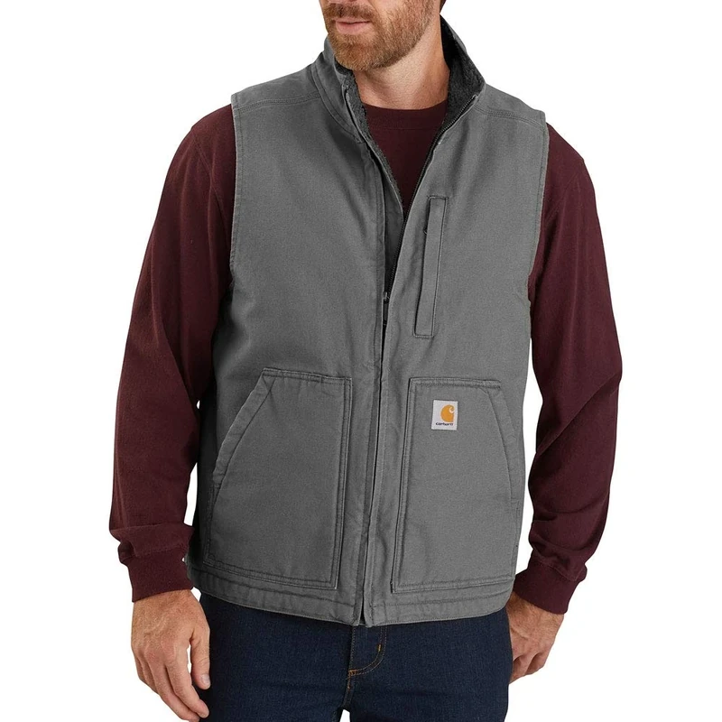 Carhartt Men's Sherpa Lined Mock-Neck Vest Work Utility Outerwear, Gravel, S