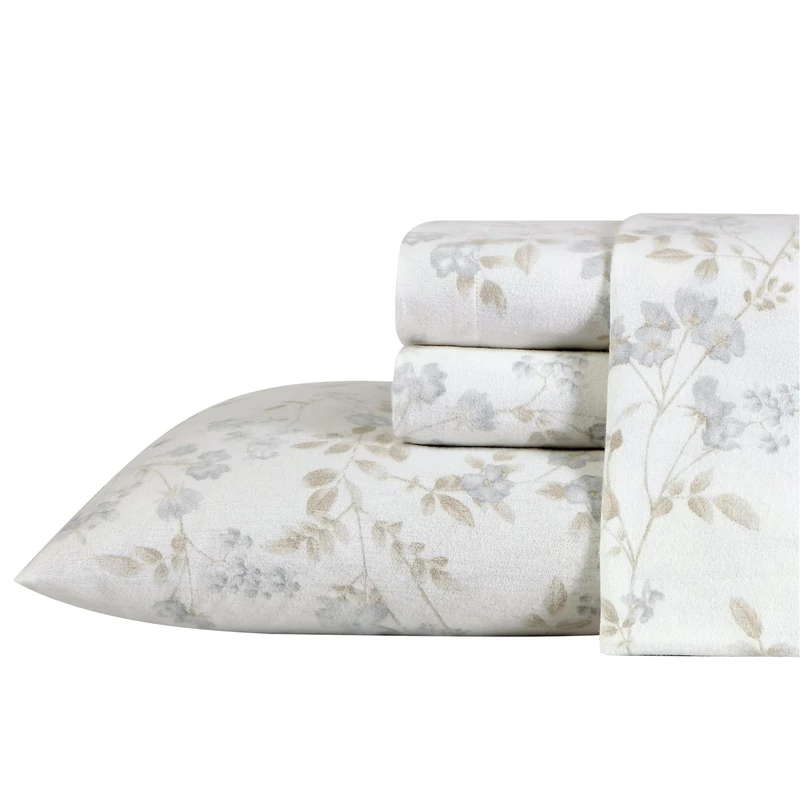 Laura Ashley Home - Queen Sheets, Cotton Flannel Bedding Set, Brushed for Extra Softness & Comfort (Fawna, Queen)