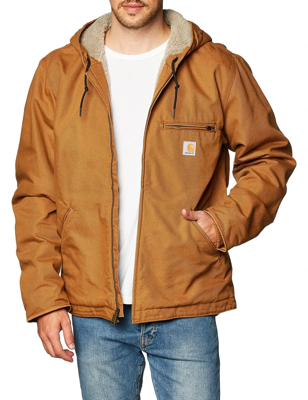 Carhartt Men's Big & Tall Relaxed Fit Washed Duck Sherpa-Lined Jacket, Brown, 3X-Large/Tall