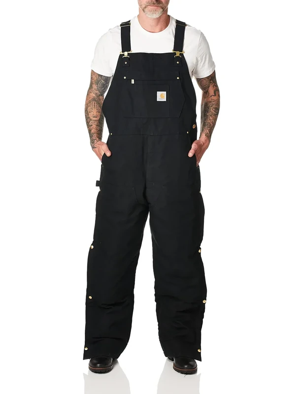 Carhartt Men's Loose Fit Firm Duck Insulated Bib Overall, Black, Small