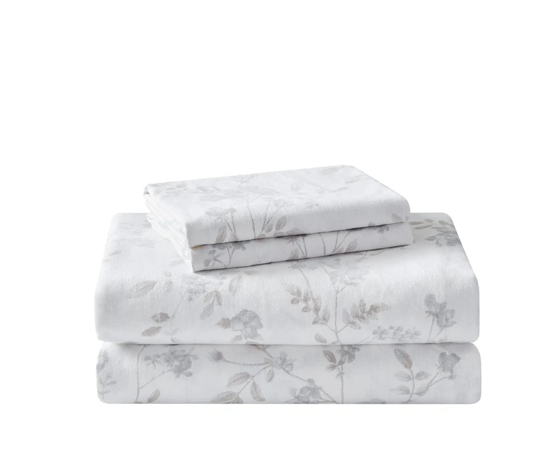 Laura Ashley - Full Sheet Set, Cotton Flannel Bedding, Brushed for Extra Softness & Comfort (Fawna Grey, Full)