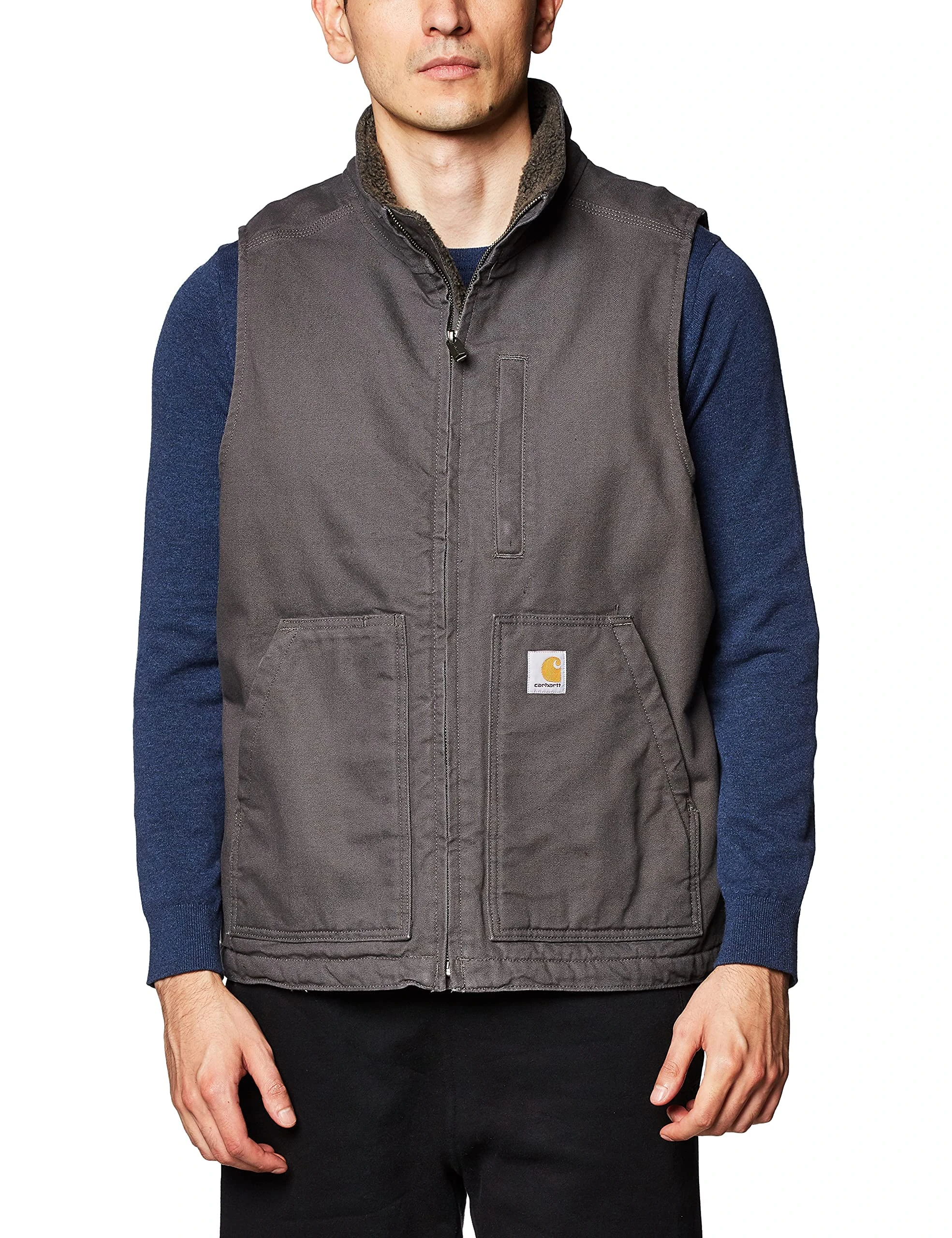 Carhartt Men's Big & Tall Sherpa Lined Mock-Neck Vest, Gravel, 4X-Large
