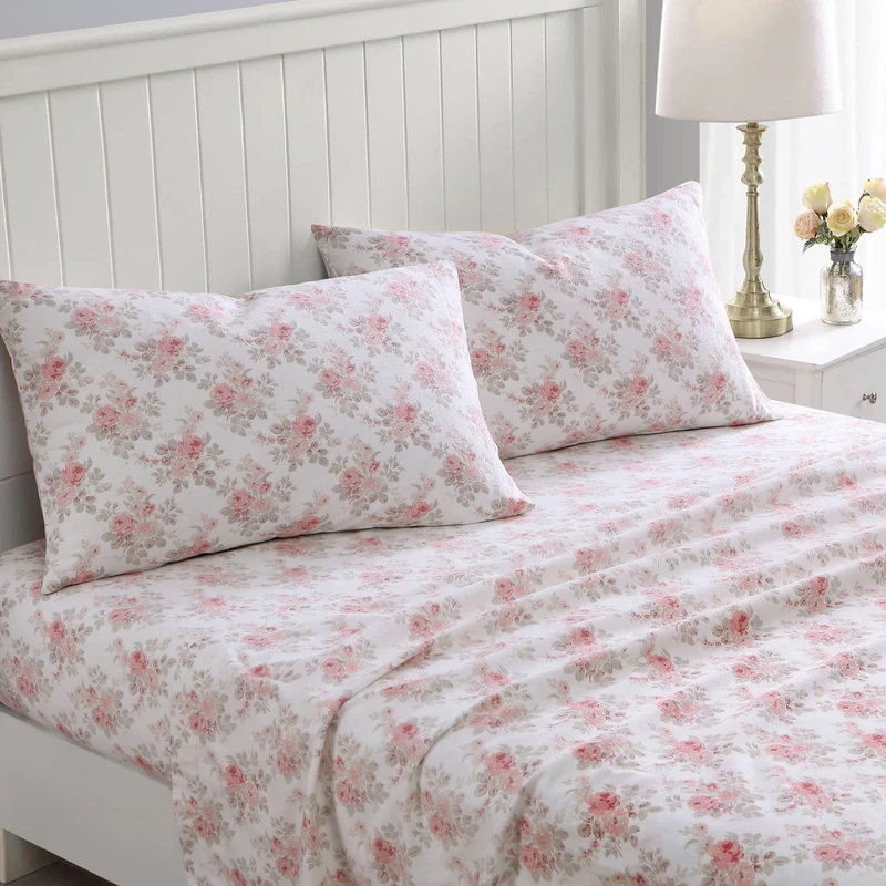 Laura Ashley - Queen Sheet Set, Cotton Flannel Bedding, Brushed for Extra Softness & Comfort (Lisalee Pink, Queen)
