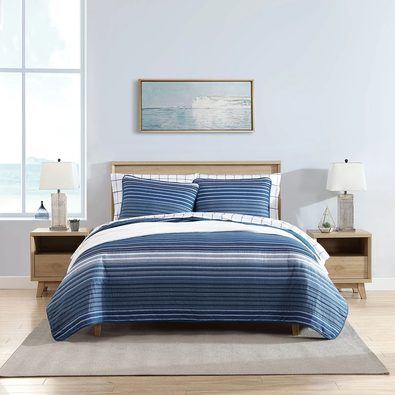 Nautica | Luxury Ultra Soft Cotton Comforter 3 Piece Set, Stylish Delicate Design for Home Décor, Blue, King