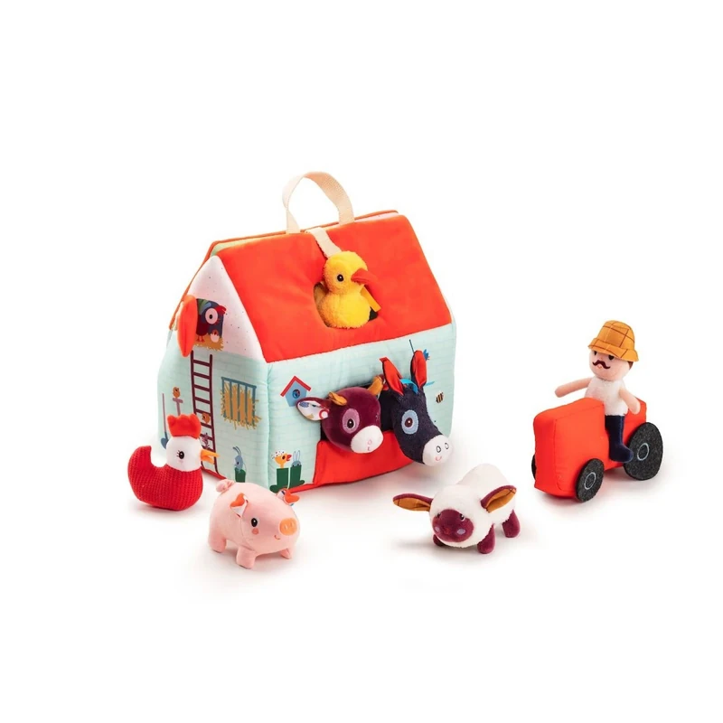 LILLIPUTIENS - My First Farm - Educational Fabric Toy with Animals and Farmer - Stimulates Motor Skills and Imagination - 8 Accessories and Carry Handle - Awakening Toy - From 18 Months - 86791