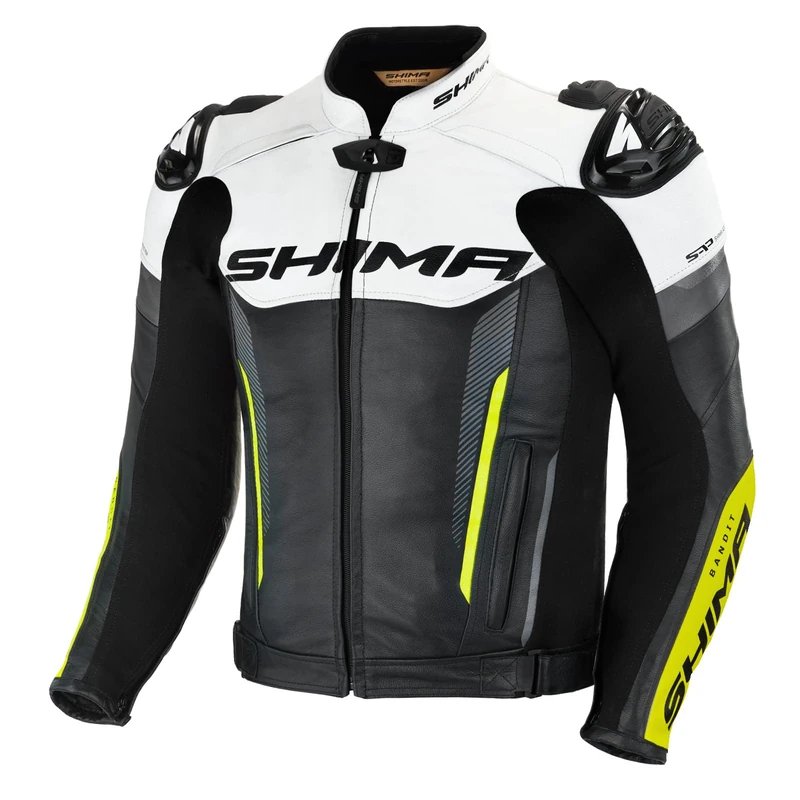 SHIMA BANDIT Motorcycle Jacket for Men - Leather Biker Summer Riding Jacket Sport Ventilated with Shoulder Sliders, CE Back, Shoulder, Elbow Armor Pads, Reinforced Double Seams (Fluo, 46)