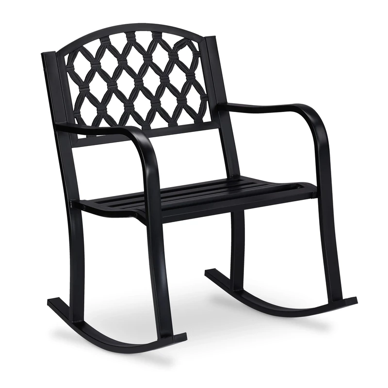 Relaxdays Garden Cast Iron Outdoor Swing Chair 85 x 60 x 74 cm Black Metal Wicker Coated 100 kg Load Capacity