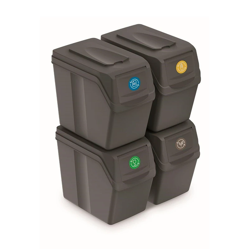 PROSPERPLAST Set of 4 Cubes 80 L Prosper Sortibox Plastic Grey Recycling Containers, Multicoloured, One Size