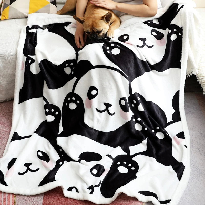 FairyShe Panda Plush Blanket Sherpa Fleece Blanket,Soft Warm Fuzzy Throw Blankets Kids or Adults for Crib Bed Couch Chair Four Seasons Living Room Travel Outdoor(50 x 60 Inch,Cute Panda) - Image 1