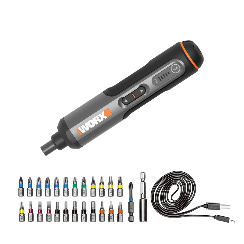 WORX WX240 3.6V (4V MAX) Mini Electric Screwdriver with 3-Gear Torque, 5Nm Power, 24pc Screwdriver Bits, LED Light - Lightweight, Cordless, USB C Charging, Ideal for Assembly & Repair Projects - Image 1