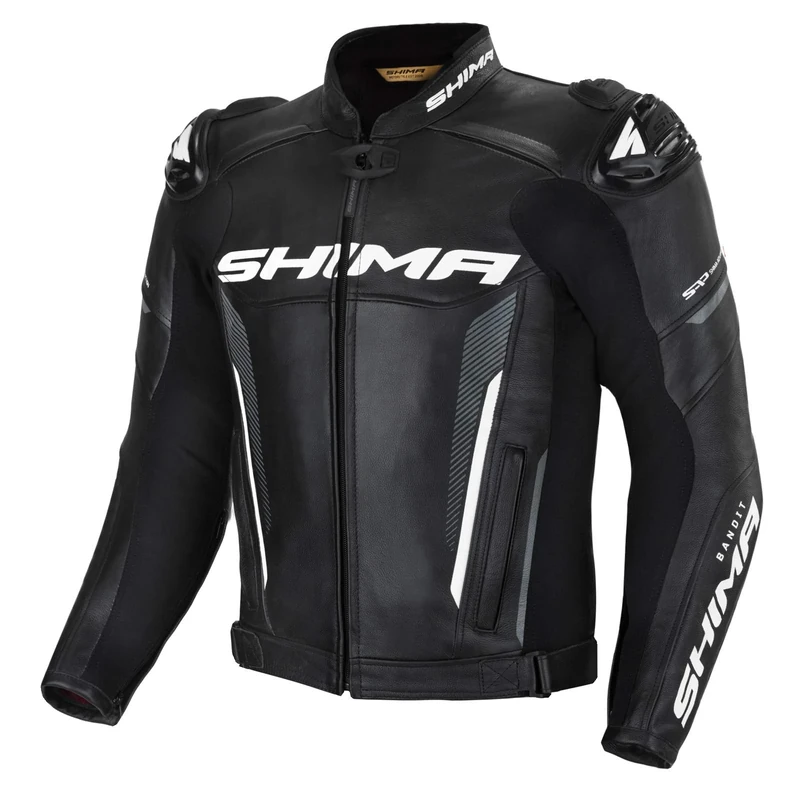 SHIMA BANDIT Motorcycle Jacket for Men - Leather Biker Summer Riding Jacket Sport Ventilated with Shoulder Sliders, CE Back, Shoulder, Elbow Armor Pads, Reinforced Double Seams (Black, 46)