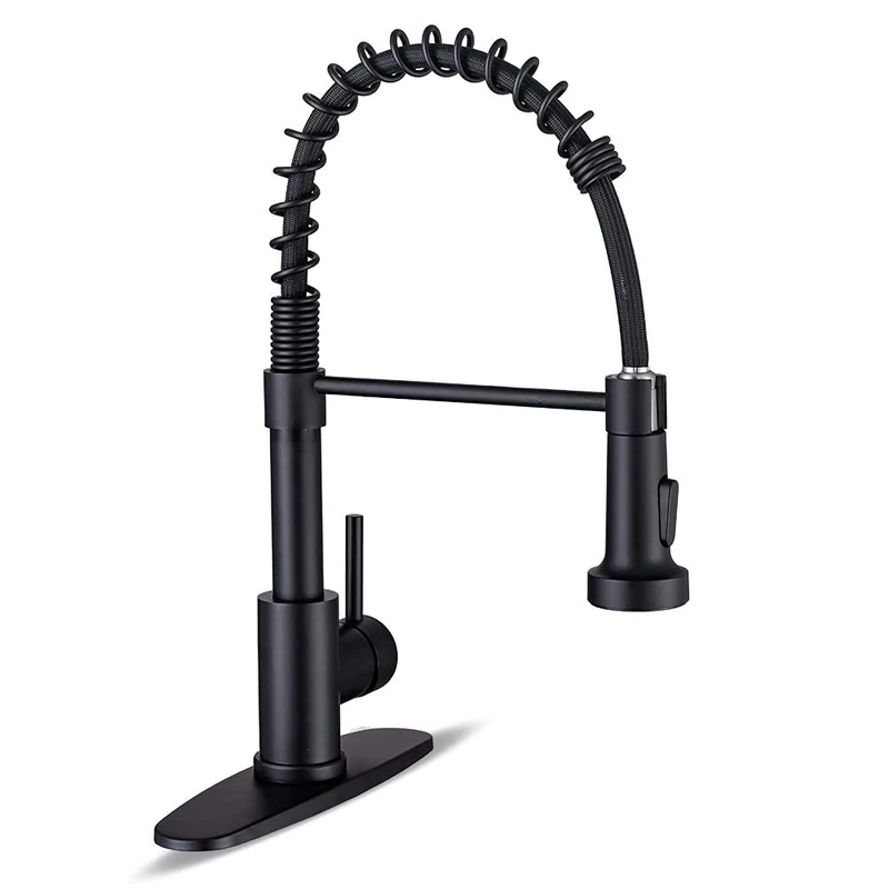 WEWE Kitchen Faucet, Kitchen Faucets with Pull Down Sprayer Sus304 Stainless Steel Matte Black Industrial Single Handle One Hole Or 3 Hole Faucet for Farmhouse Camper Laundry Utility Rv Wet Bar Sinks - Image 1