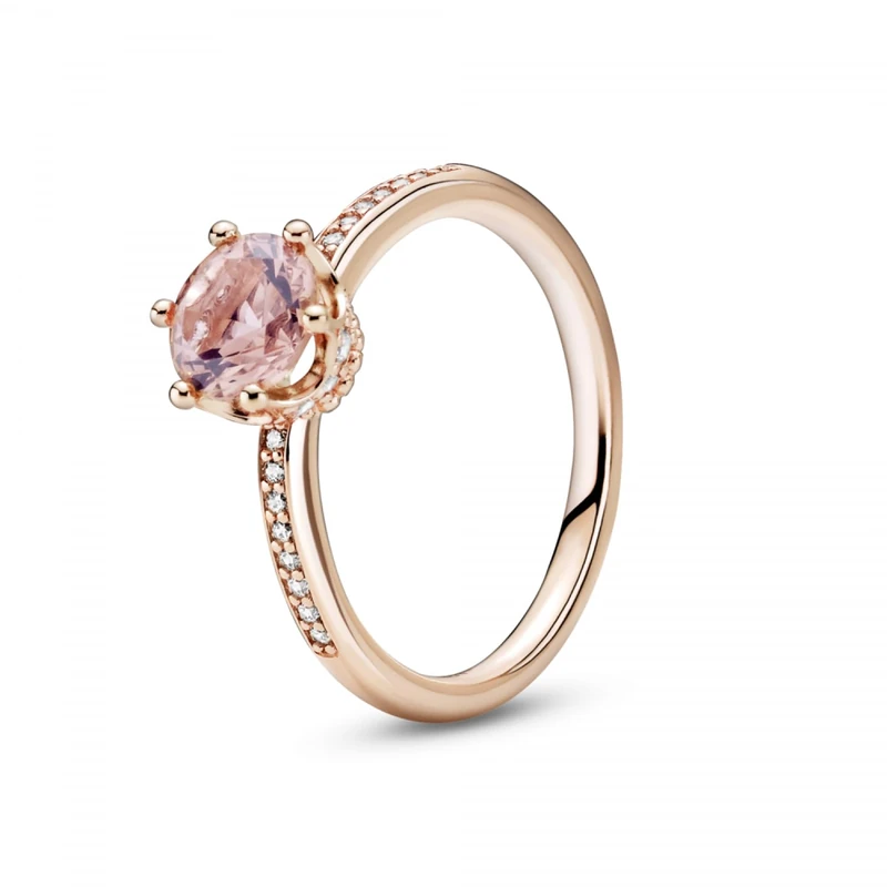Pandora Signature Pink Sparkling Crown 14k rose gold-plated ring with blush pink crystal and clear cubic zirconia, 52