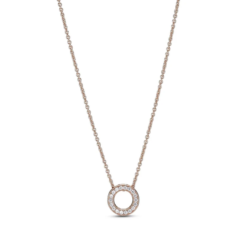 Pandora Signature Pavé Circle reversible 14k rose gold-plated necklace with clear cubic zirconia