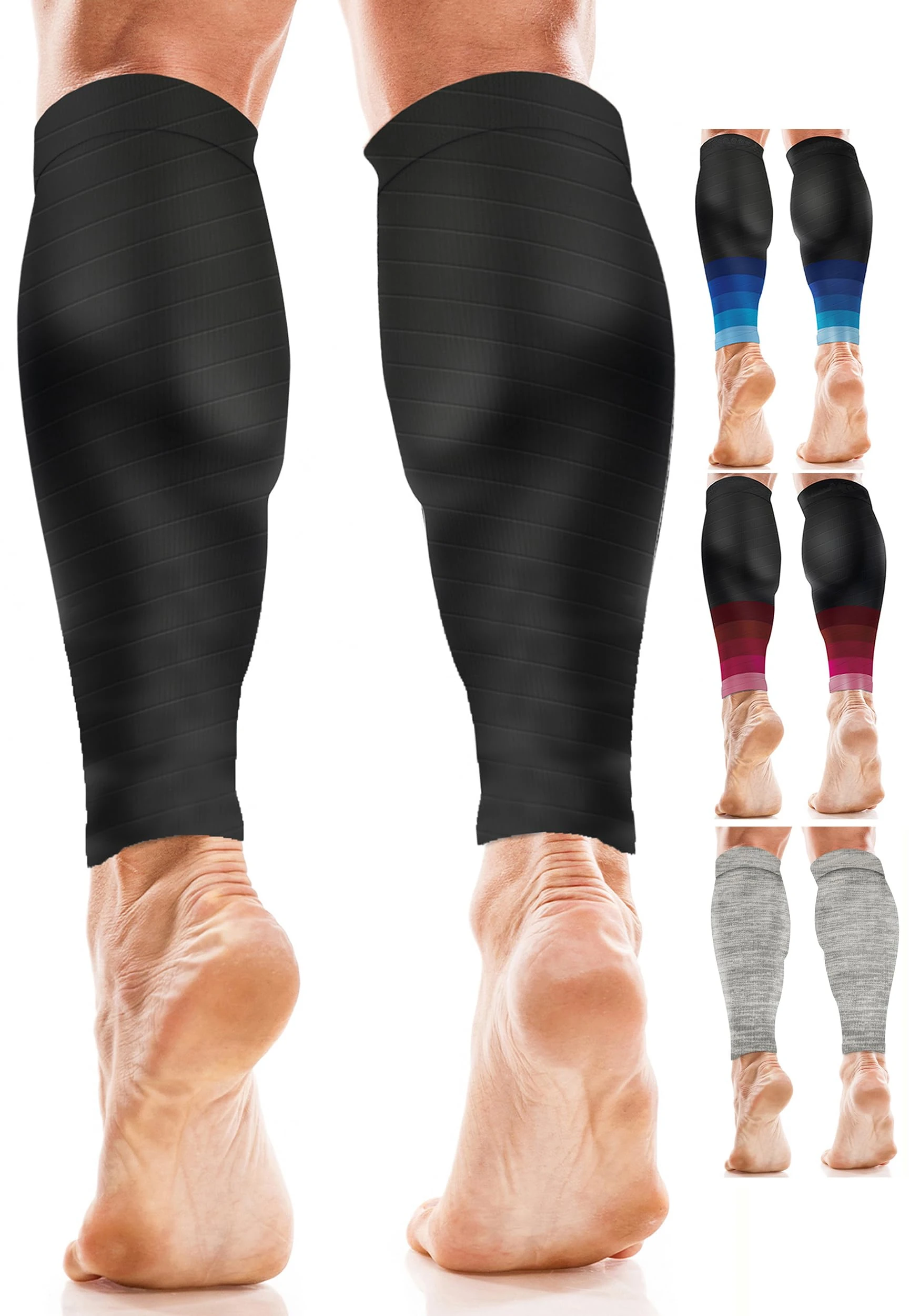 aZengear Calf Support Compression Sleeves (Pair) for Women, Men, Running | 20-30mmHg Class 2 Shin Splints Brace, Footless Leg Socks for Torn Muscle Pain Relief, Cramps (S-M, Black)