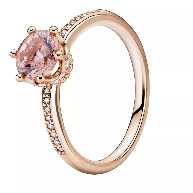 Pandora Signature Pink Sparkling Crown 14k rose gold-plated ring with blush pink crystal and clear cubic zirconia, 56