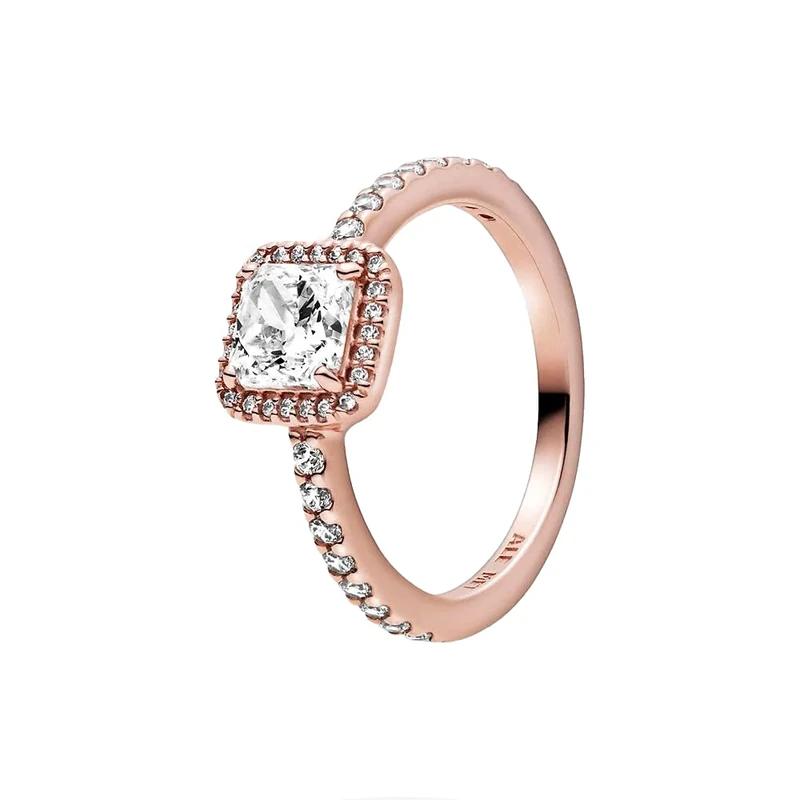 Pandora Timeless Elegance 14k Rose gold-plated ring with clear cubic zirconia, 58