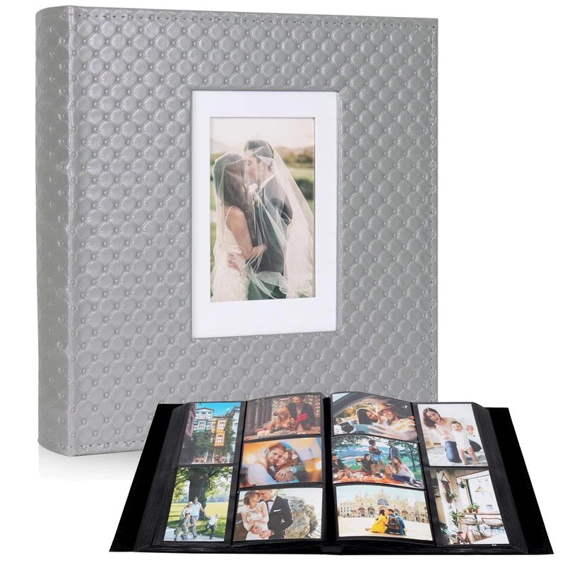 RECUTMS Hold 600 Photos Black Pages Horizontal and Vertical Pictures Album Birthday Christmas Photo Albums Wedding Anniversary Photo Albums Book (Gray)