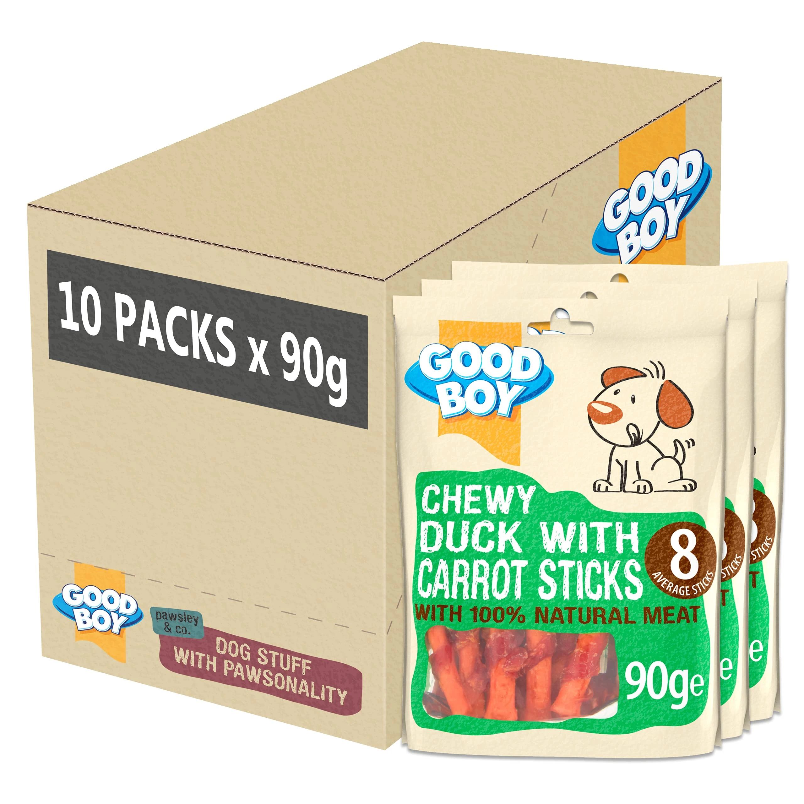 Good Boy - Chewy Duck With Carrot Sticks - Dog Treats - Made With 100% Natural Duck Breast Meat - 90 Grams ℮ - Rawhide Free Dog Treats - Case of 10