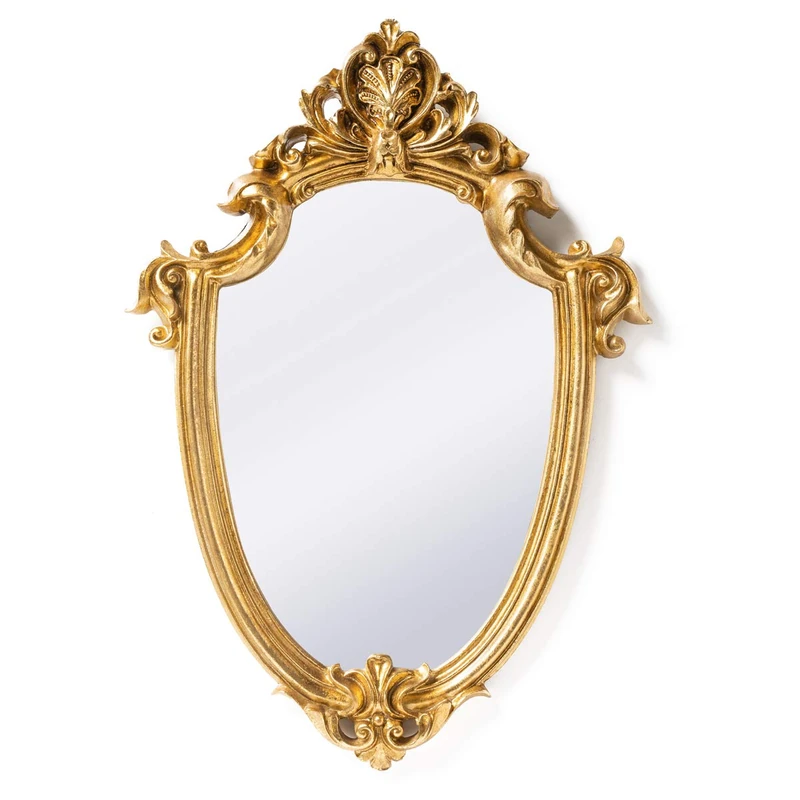 Funerom Vintage 16.9 x 11.8 inch Decorative Wall Mirror Gold Shield Shape - Image 1