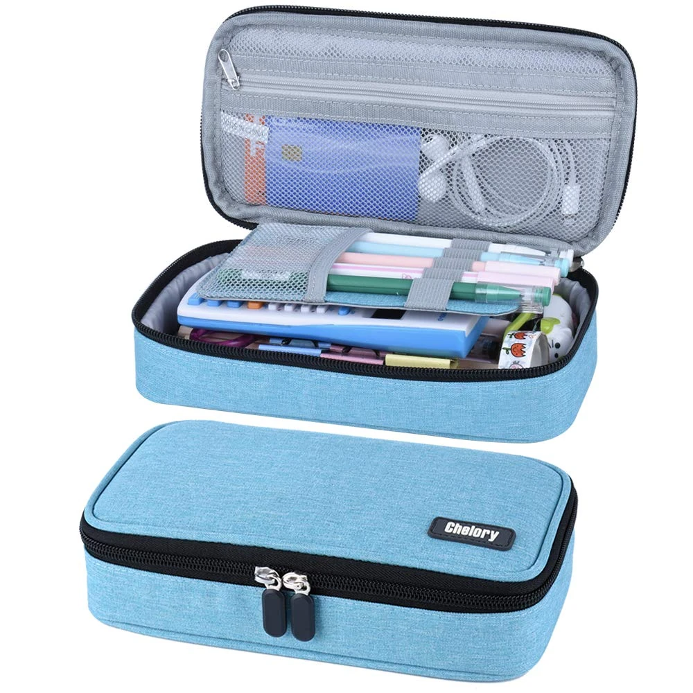 Chelory Pencil Case Large Capacity Pencil Cases Big Pencil Bag Pen Pouch for Boys Girls Teen Students High Storage Stationery School Office Organiser Supplies Makeup Bag Adults, Light Blue