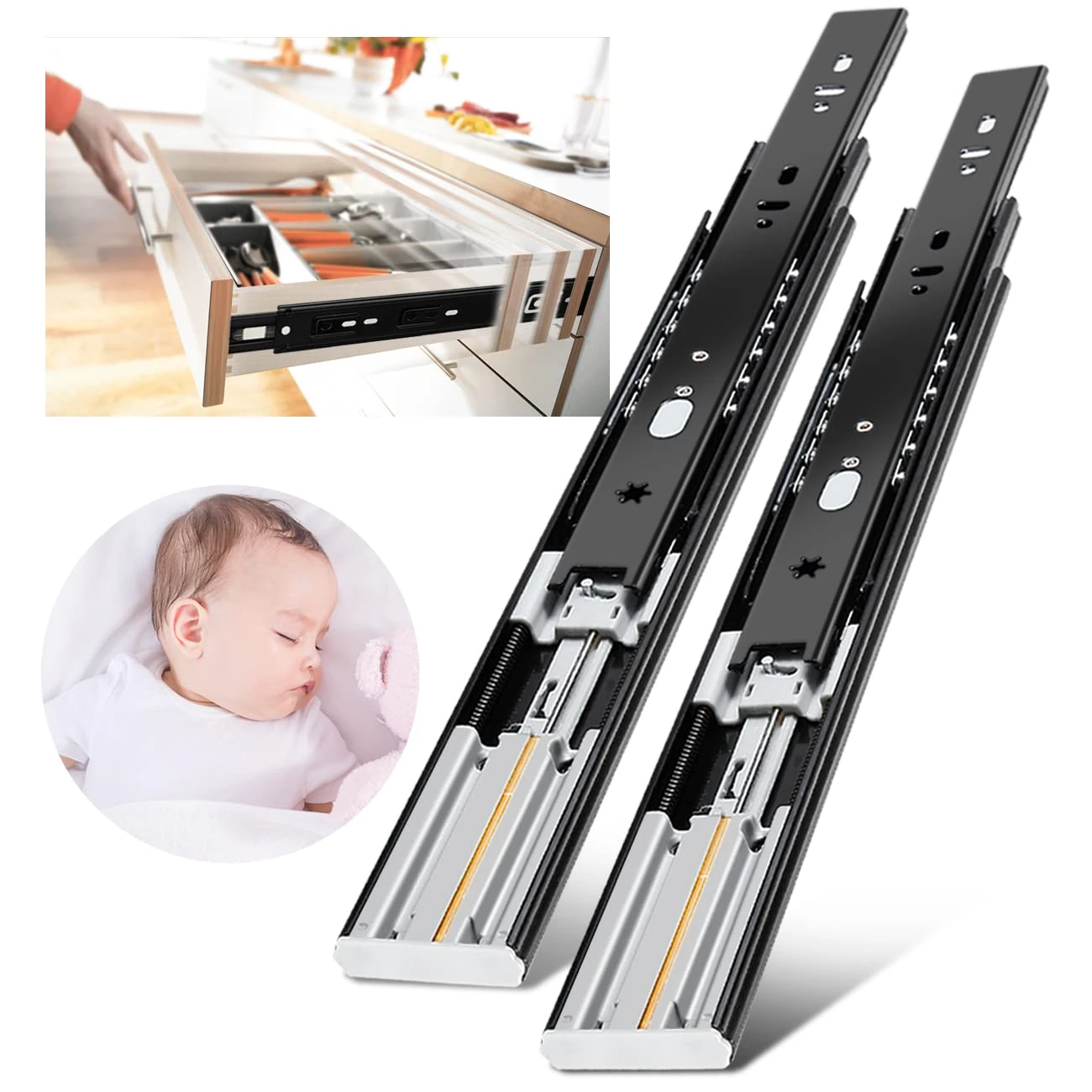 Soft Close Drawer Runners Full Extension 300 350 400 450 500 550 600 mm Ball Bearing Drawer Runners Slides Replacement Rails Track Guide Glides for Kitchen Bedroom Cabinets Heavy Duty 45kg 1 Pair